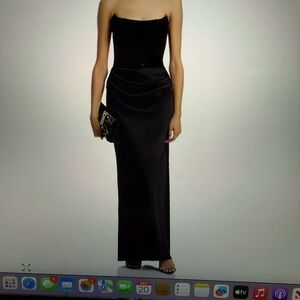 Aqua Strapless Velvet Bodice Gown - Exclusive